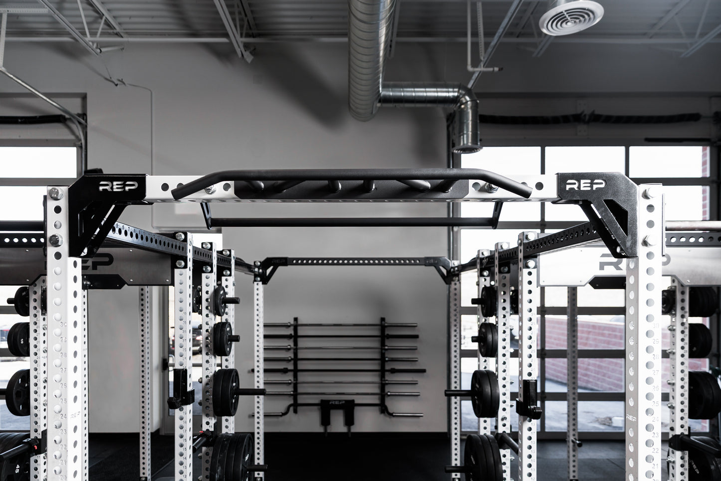 The REP Fitness Crossmember Multi-Grip Pull-Up Bar on a 82 inch crossmember